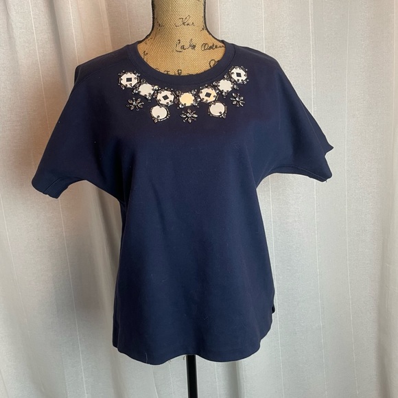 J Crew Structured Necklace Embellished Tee - Picture 2 of 8